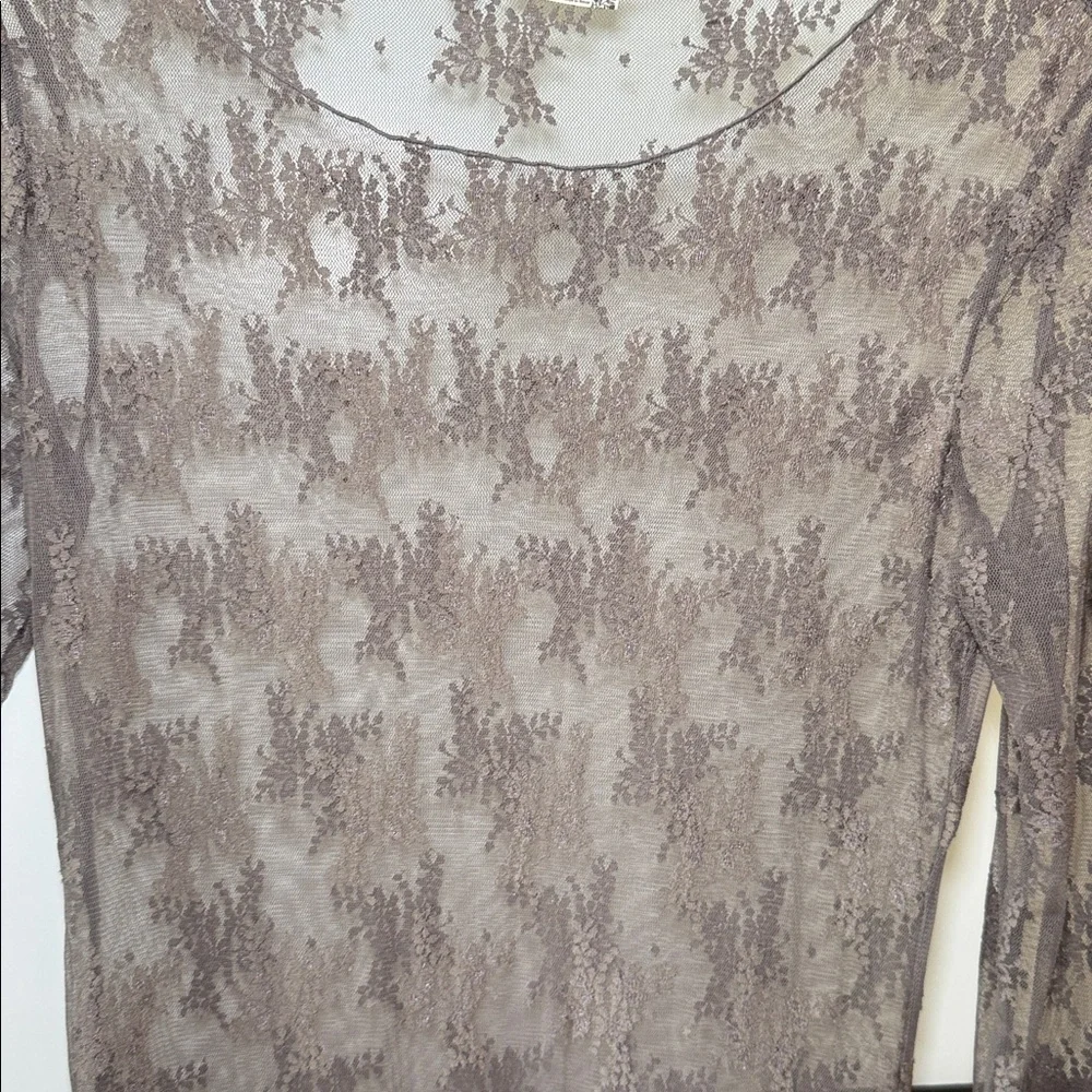 Free People Lux Maxi Slip Dress Mesh Lace Dark Grey Size M NWOT - Picture 3 of 11
